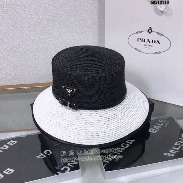 Prada女士帽子 普拉達平頂帽檐款盆帽漁夫帽 Prada草帽禮帽  mm1099